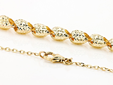 10k Yellow Gold Fancy Diamond-Cut Bead Necklace With Diamond-Cut Cable Link Chain
