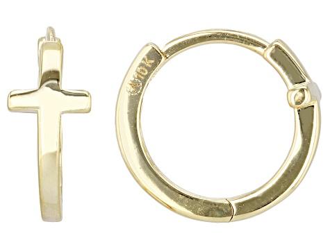 10K Yellow Gold Cross Huggie Earrings - AU1450 | JTV.com