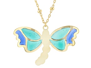 10K Yellow Gold Dragonfly Enamel Necklace