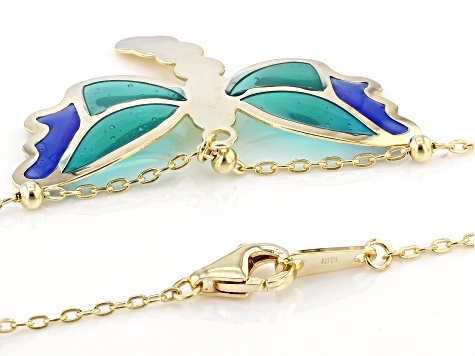 10K Yellow Gold Dragonfly Enamel Necklace