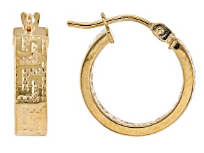 10K Yellow Gold Greek Key Hoop Earrings