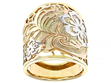 Picture of 10K Yellow Gold Tri-Tone Flower Ring