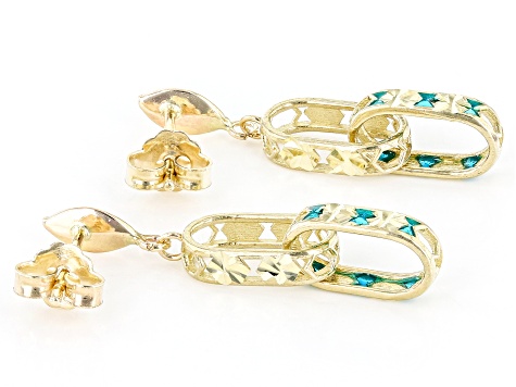 10k Yellow Gold Light Blue Enamel Paperclip Earrings