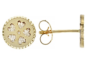 10k Yellow Gold Two Tone Diamond-Cut Flower Earrings