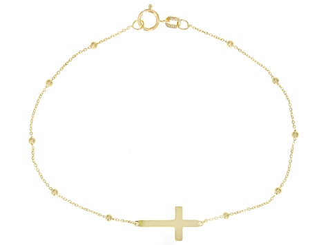 14k Yellow Gold Polished Cross Bracelet - AU1526 | JTV.com