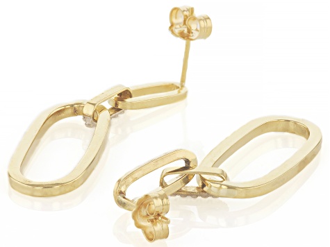 10k Yellow Gold & Rhodium Over 10k Yellow Gold Diamond-Cut Oval Link Drop Earrings