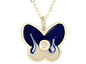 14k Yellow Gold Enamel Butterfly With Diamond Necklace
