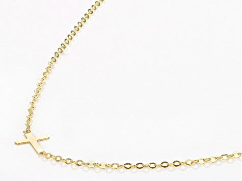 10k Yellow Gold Cross Station 32" Necklace