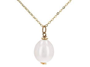 10k Yellow Gold White Cultured Fresh Water Pearl Drop 18" Necklace