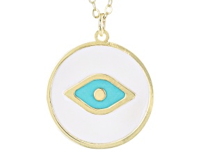 10K Yellow Gold Enamel Evil Eye 18 Inch Necklace