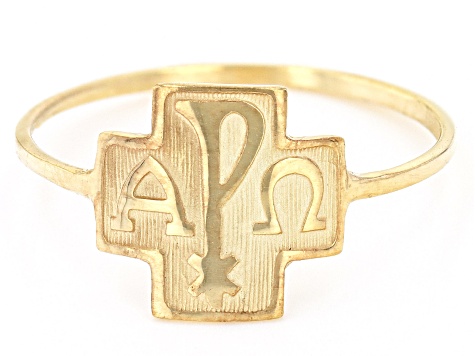 10k Yellow Gold Alpha And Omega Cross Ring