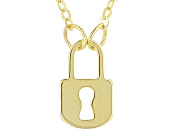 10K Yellow Gold Padlock and Key Necklace - AU1321