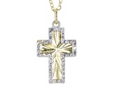 10K Yellow Gold and Rhodium Over 10K Yellow Gold Diamond Cut Cross 18 Inch Necklace