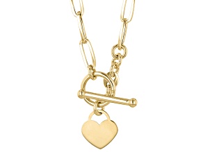 10K Yellow Gold Paperclip 18 Inch Chain With Heart Toggle