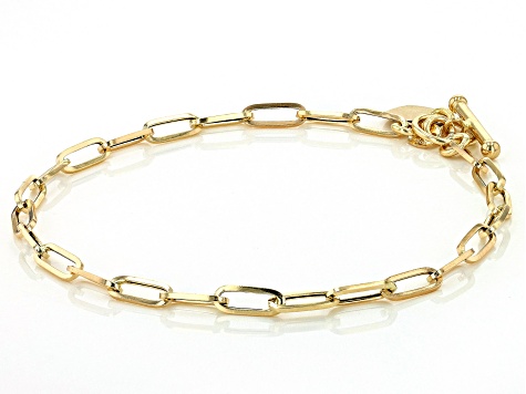 10K Yellow Gold 3.8mm Paperclip Link Bracelet With Heart Toggle