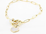10K Yellow Gold Paperclip Link Bracelet With Mother-Of-Pearl Heart