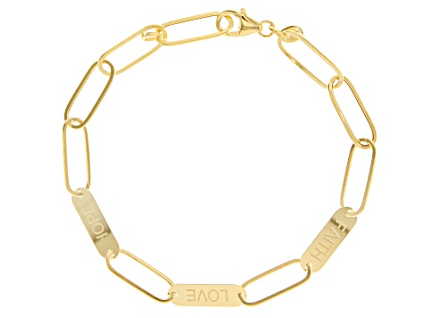 10K Yellow Gold Paperclip Script Bracelet