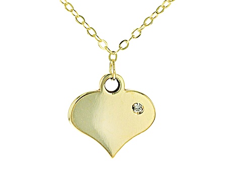 10k Yellow Gold Heart 18 Inch Necklace With Diamond Accent