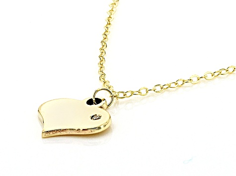 10k Yellow Gold Heart 18 Inch Necklace With Diamond Accent