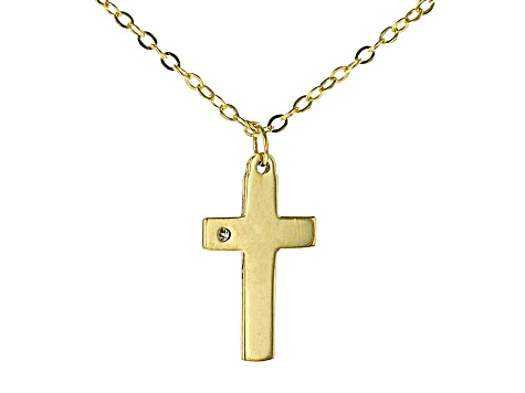 10k Yellow Gold Cross 18 Inch Necklace With Diamond Accent