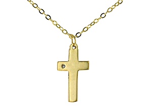 10k Yellow Gold Cross 18 Inch Necklace With Diamond Accent
