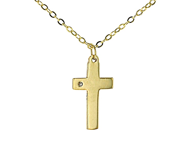 10k Yellow Gold Cross 18 Inch Necklace With Diamond Accent ...