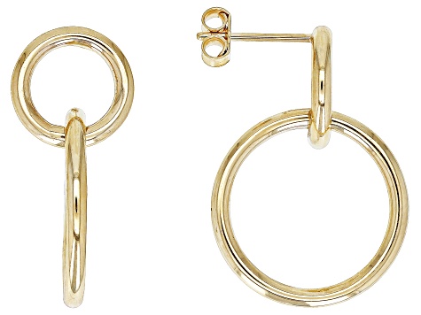 10k Yellow Gold 8 & 15mm Double Circle Drop Earrings