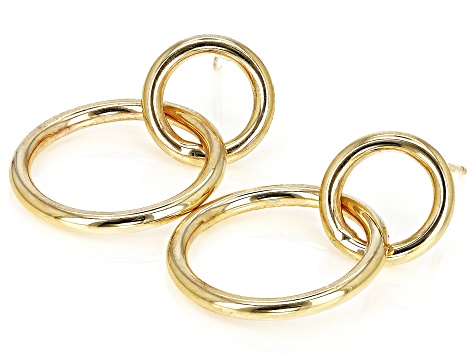 10k Yellow Gold 8 & 15mm Double Circle Drop Earrings