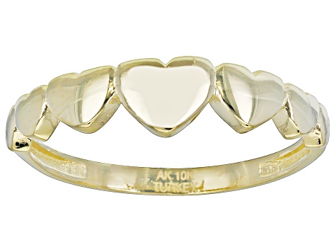 10K Yellow Gold Graduated Heart Band Ring