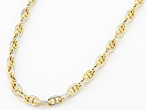 10k Yellow Gold Diamond-Cut Pave Mariner Link 18 Inch Chain