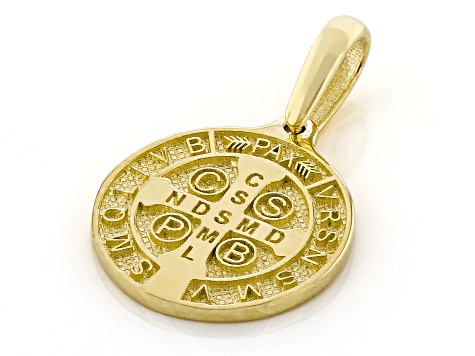 10k Yellow Gold St. Benedict Pendant, 3/4" L x 1/2" W