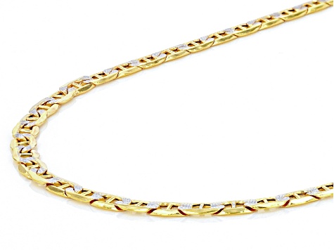 10K Yellow Gold & Rhodium Over 10K Yellow Gold Diamond-Cut Pave Mariner Link 20 Inch Chain