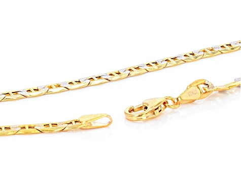 10K Yellow Gold & Rhodium Over 10K Yellow Gold Diamond-Cut Pave Mariner Link 20 Inch Chain