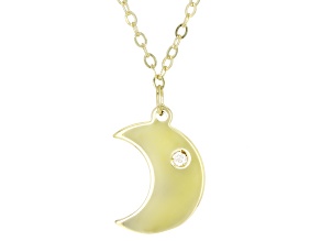 10K Yellow Gold Moon Necklace with White Diamond Accent