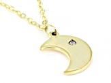 10K Yellow Gold Moon Necklace with White Diamond Accent