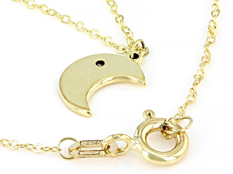 10K Yellow Gold Moon Necklace with White Diamond Accent