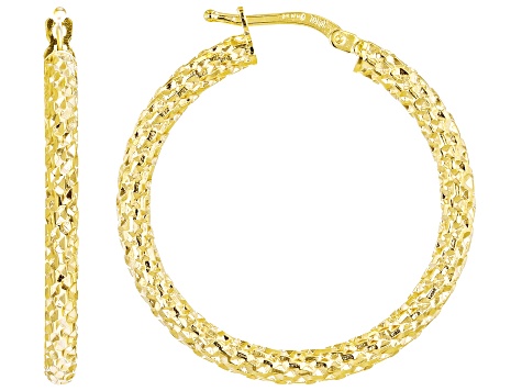 10K Yellow Gold Diamond-Cut Glitter Hoop Earrings