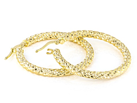 10K Yellow Gold Diamond-Cut Glitter Hoop Earrings