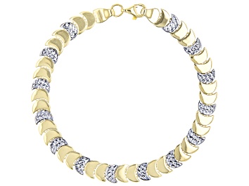 Picture of 10k Yellow Gold & Rhodium Over 10k Yellow Gold Diamond-Cut Crescent Shape Link Bracelet