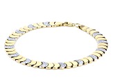 10k Yellow Gold & Rhodium Over 10k Yellow Gold Diamond-Cut Crescent Shape Link Bracelet