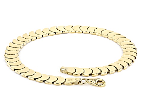 10k Yellow Gold & Rhodium Over 10k Yellow Gold Diamond-Cut Crescent Shape Link Bracelet