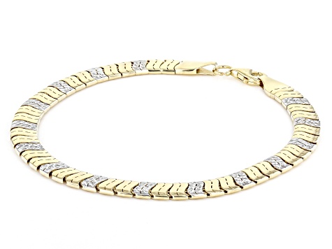 10k Yellow Gold & Rhodium Over 10k Yellow Gold Diamond-Cut Designer Link Bracelet