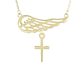 10k Yellow Gold Cross & Angel Wing 17 Inch Necklace