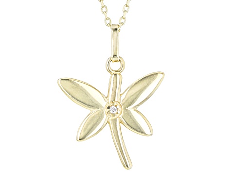 10k Yellow Gold Dragonfly 17 Inch Necklace with Cubic Zirconia