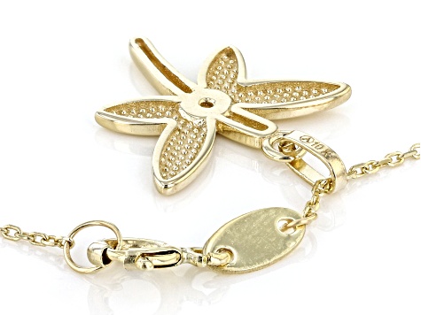 10k Yellow Gold Dragonfly 17 Inch Necklace with Cubic Zirconia