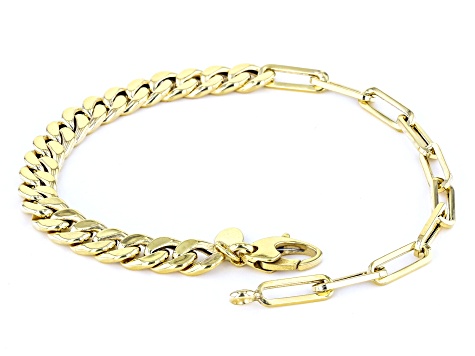10k Yellow Gold Curb & Paperclip Link Bracelet