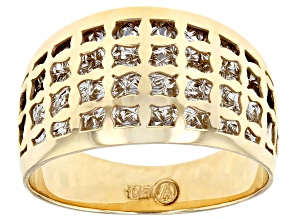 10k Yellow Gold & Rhodium Over 10k White Gold Bridge Design Diamond-Cut & Polished Pattern Ring