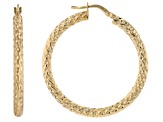 10k Yellow Gold 3mm Diamond-Cut & Hammered Hoop Earrings