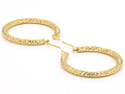 10k Yellow Gold 3mm Hammered Hoop Earrings