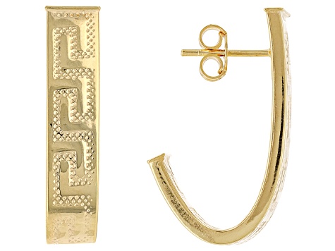 10k Yellow Gold Greek Key J Hoop Earrings